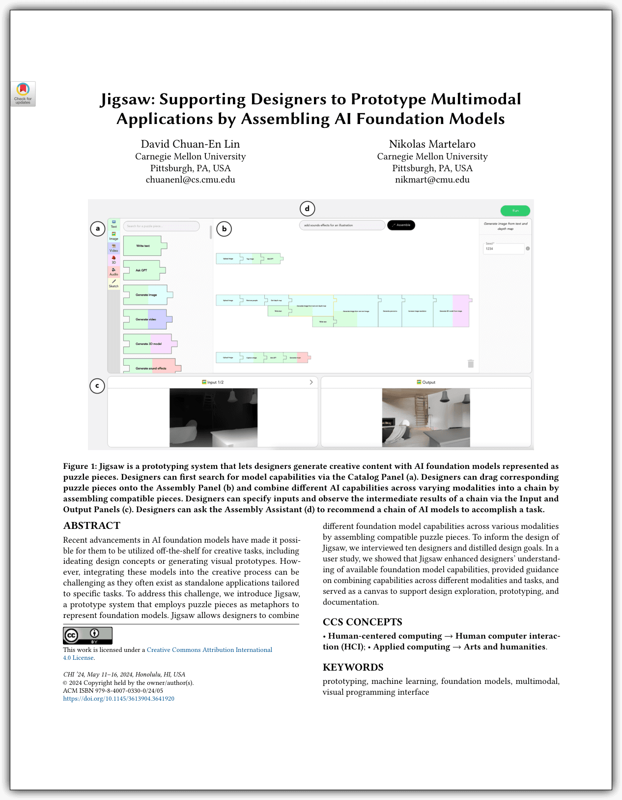 Jigsaw: Prototyping Multimodal Applications by Chaining AI Models
