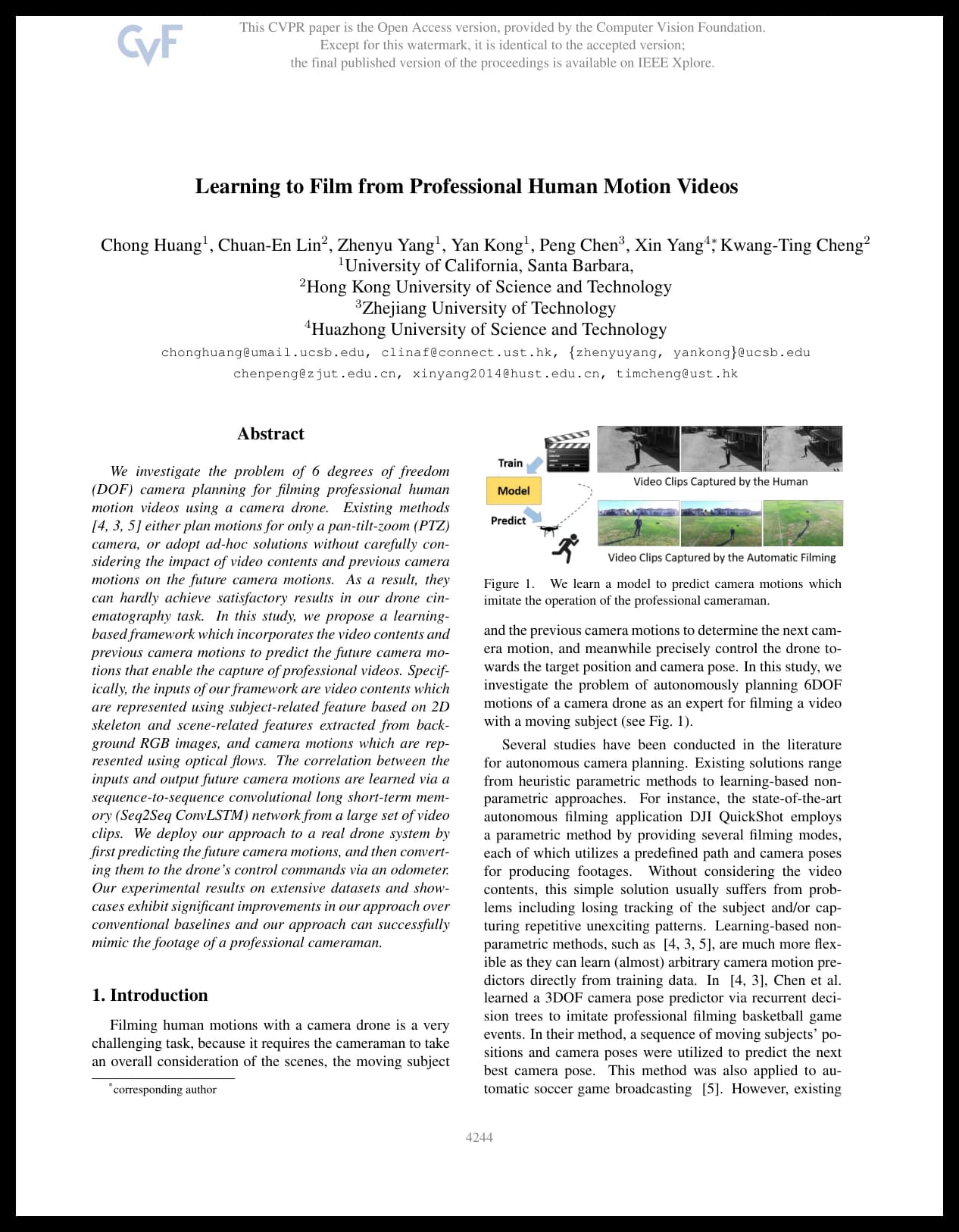 Learning to Film from Professional Human Motion Videos