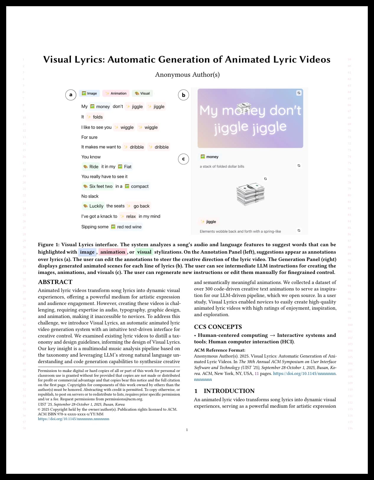 Visual Lyrics: Generating Animated Text for Music Lyric Videos